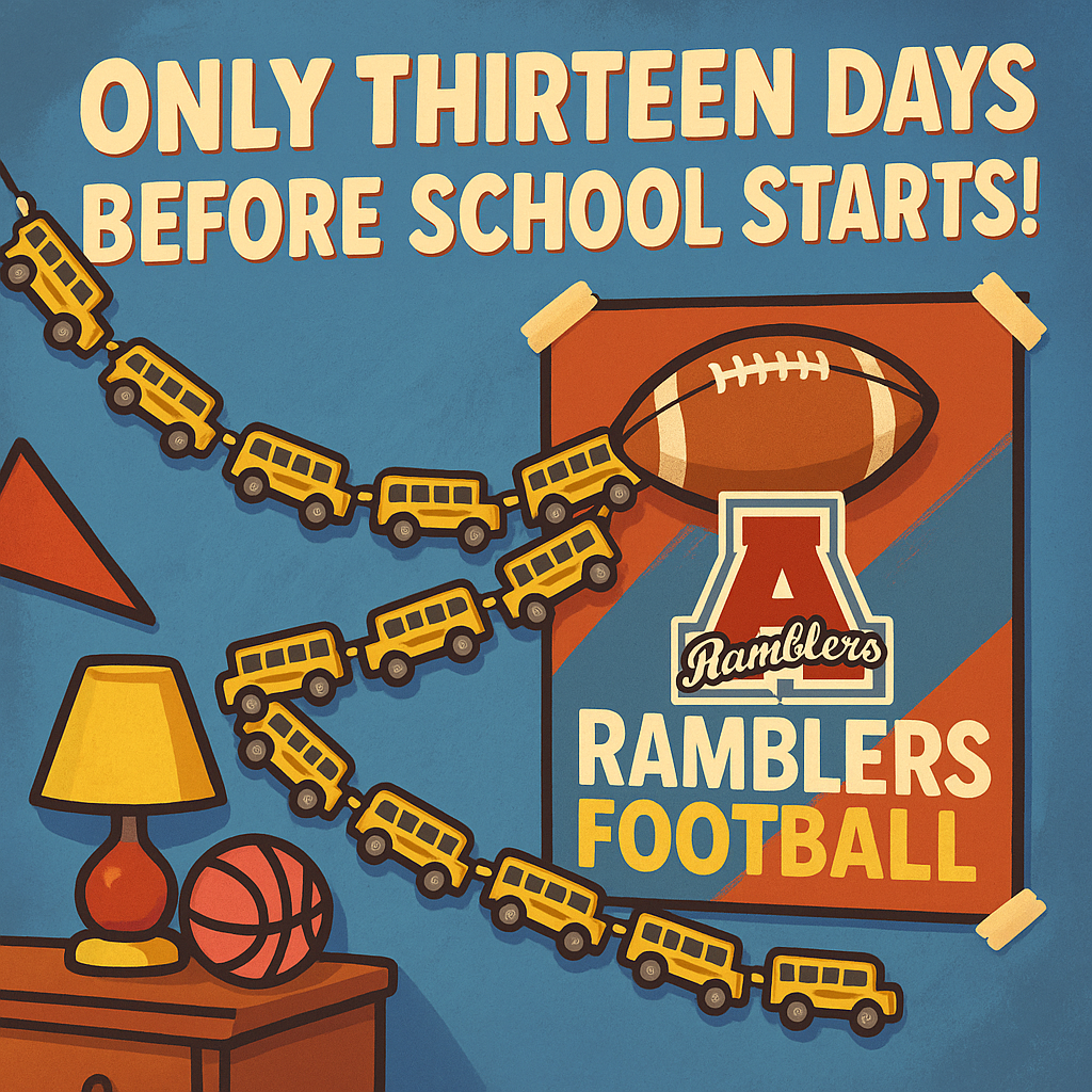 A paperclip chain of school buses counts down; it's only thirteen days before school starts!