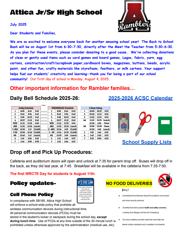 Back to school Information