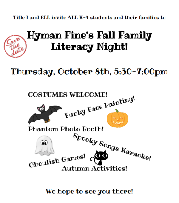 Literacy Night: October 8, 2026 at 5:30 PM - 7:00 PM