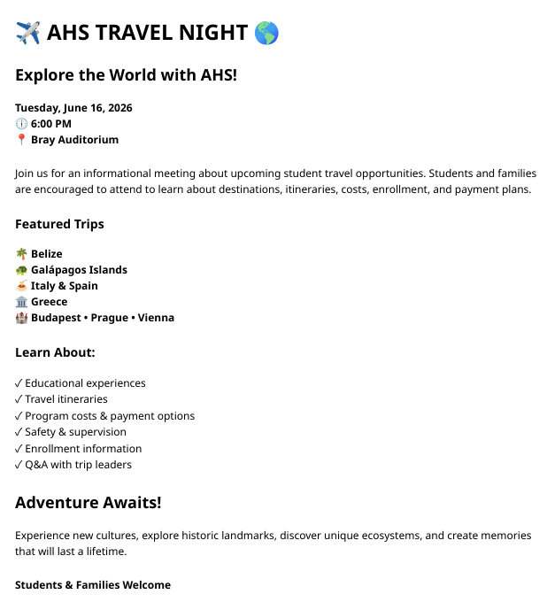 travel opportunities