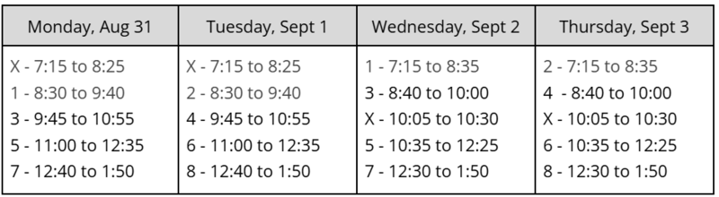 First Week of School Schedule