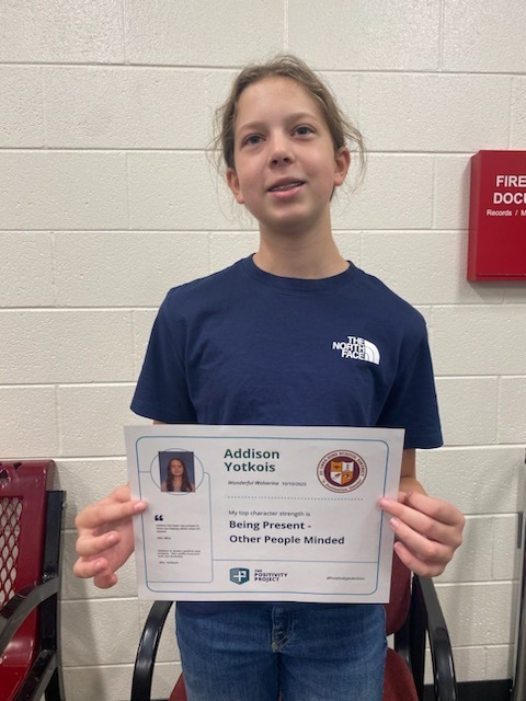 6th Grade: Addison Yotkois - Nominated by Mrs. Ming