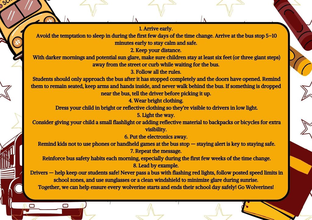 Daylight Savings Reminder & Bus Safety Tips