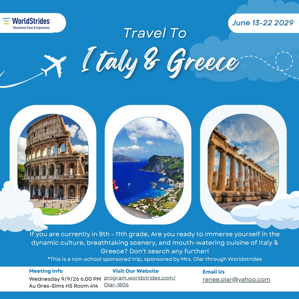 Travel announcement to Italy & Greece