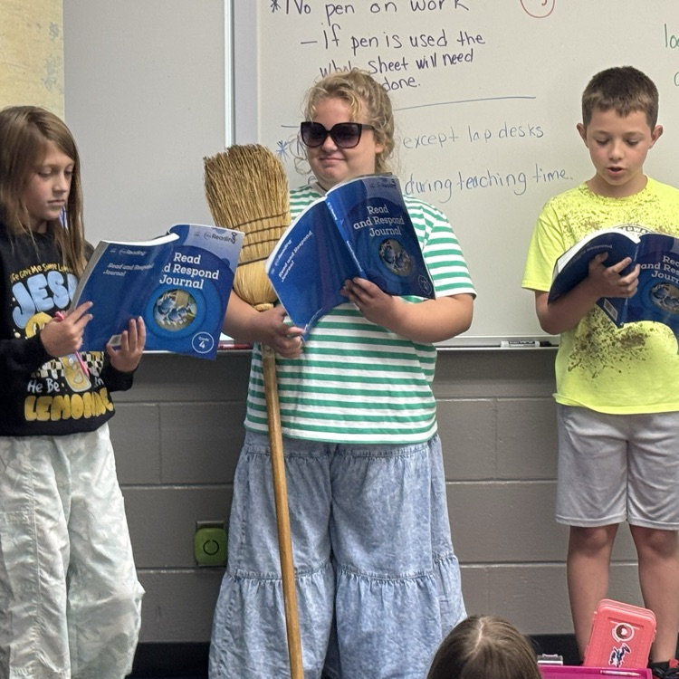 As we started reading the play, we realized the one girl wore black glasses and had a cane. So we created that part with a broom and sunglasses. 