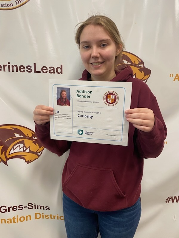 10th Grade: Addison Bender - Nominated by Mrs. Steinbauer