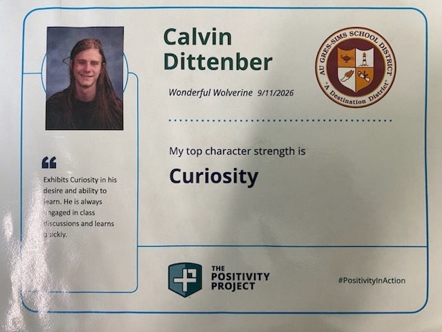 12th Grade: Calvin Dittenber - Nominated by Mrs. Anthony & Salgat