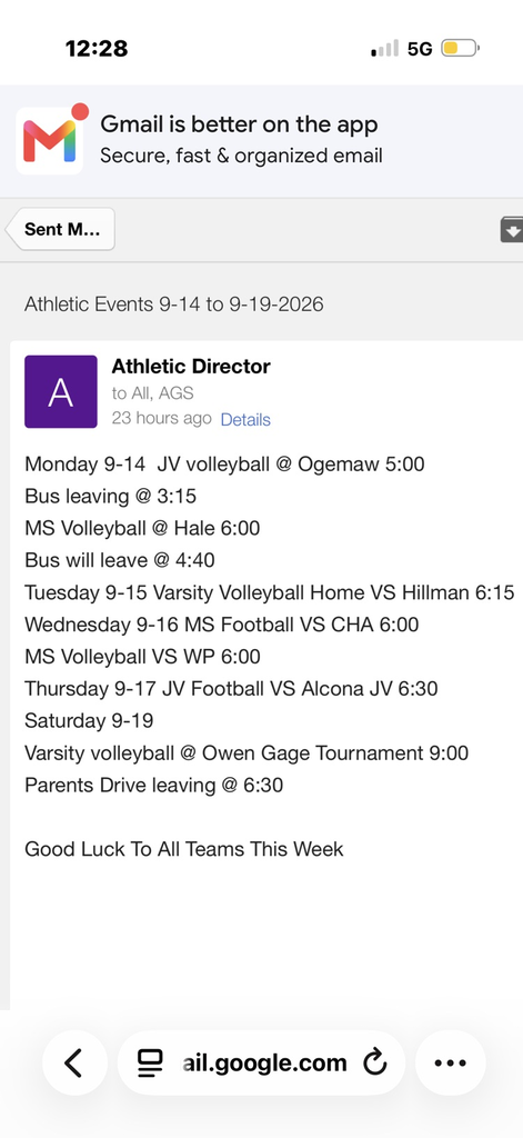 Athletic Events 9-14 to 9-19-2026
