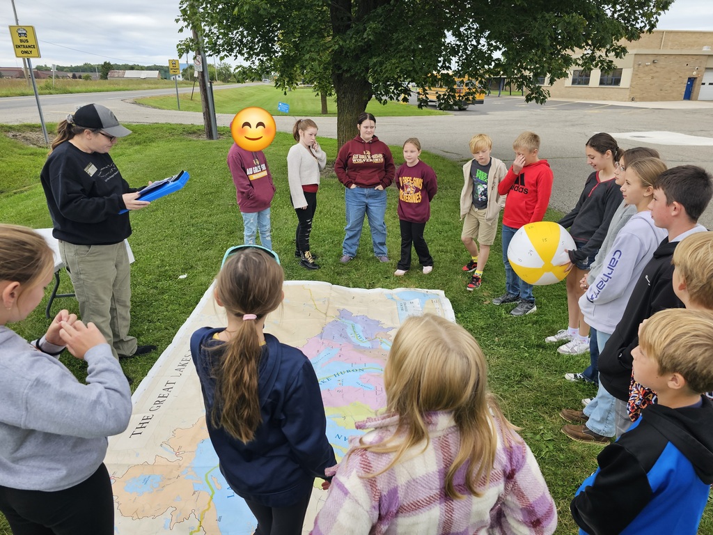 students playing game around large map on ground