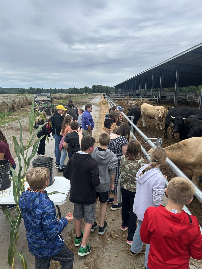 students touring cow farm