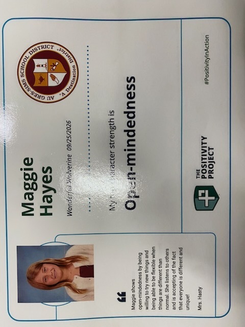 1st Grade: Maggie Hayes - Nominated by Mrs. Hasty