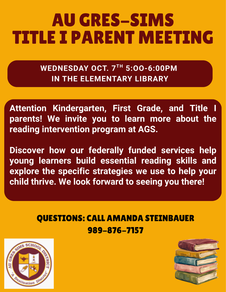 Flyer for Title I Parent Meeting on Oct 7 from 5-6pm in the Elementary Library.