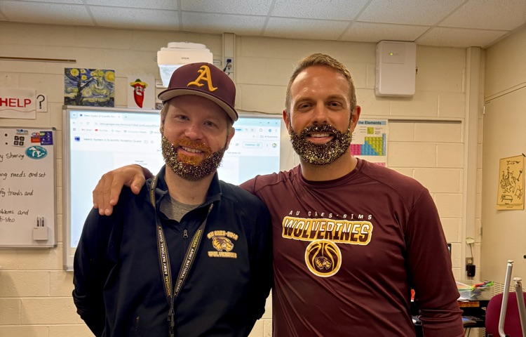teachers put glitter and maroon paint in their beard