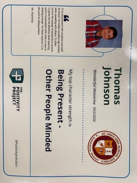 6th Grade: Thomas Johnson - Nominated by Mr. Beardsley