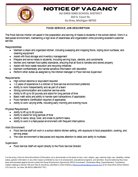 Notice of kitchen staff vacancy page 2