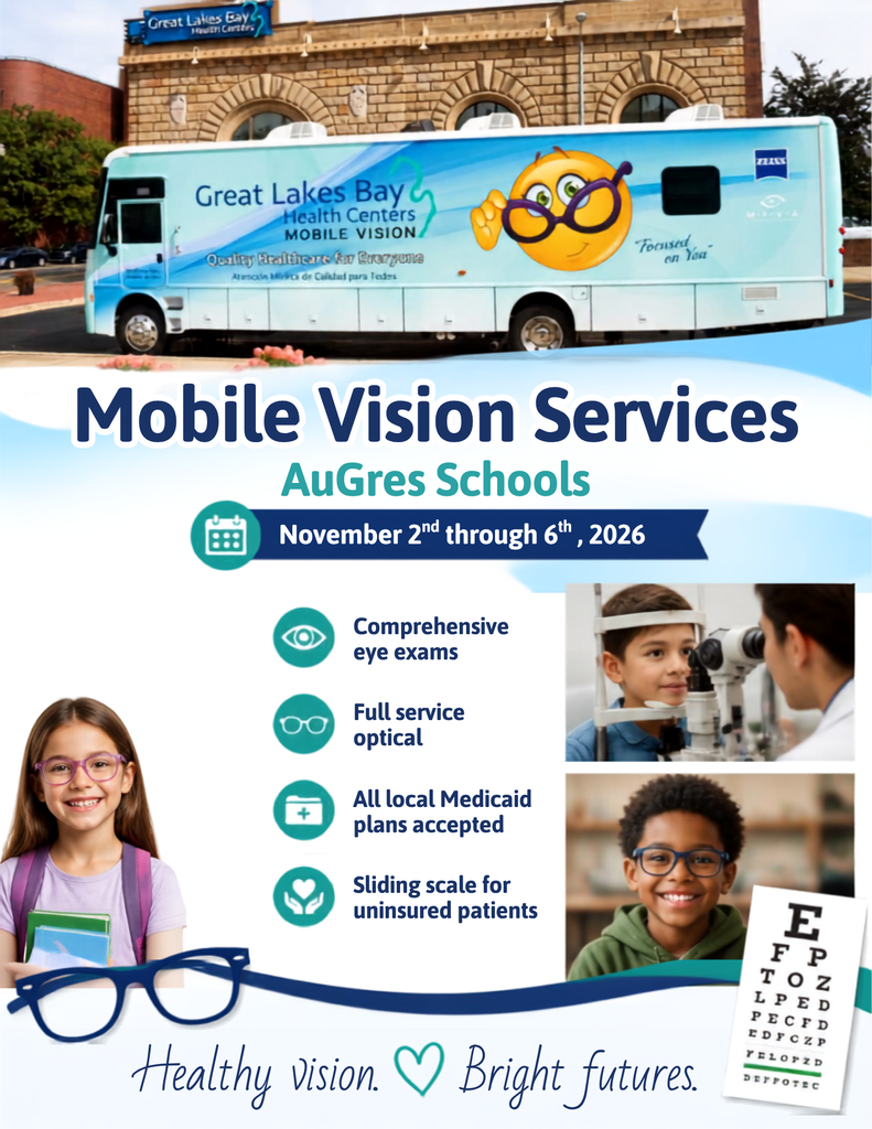 Flyer for Mobile Vision Services Are Coming to Au Gres-Sims Schools!