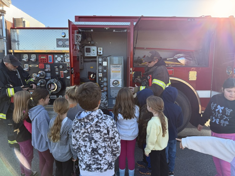students learning about the fire truck