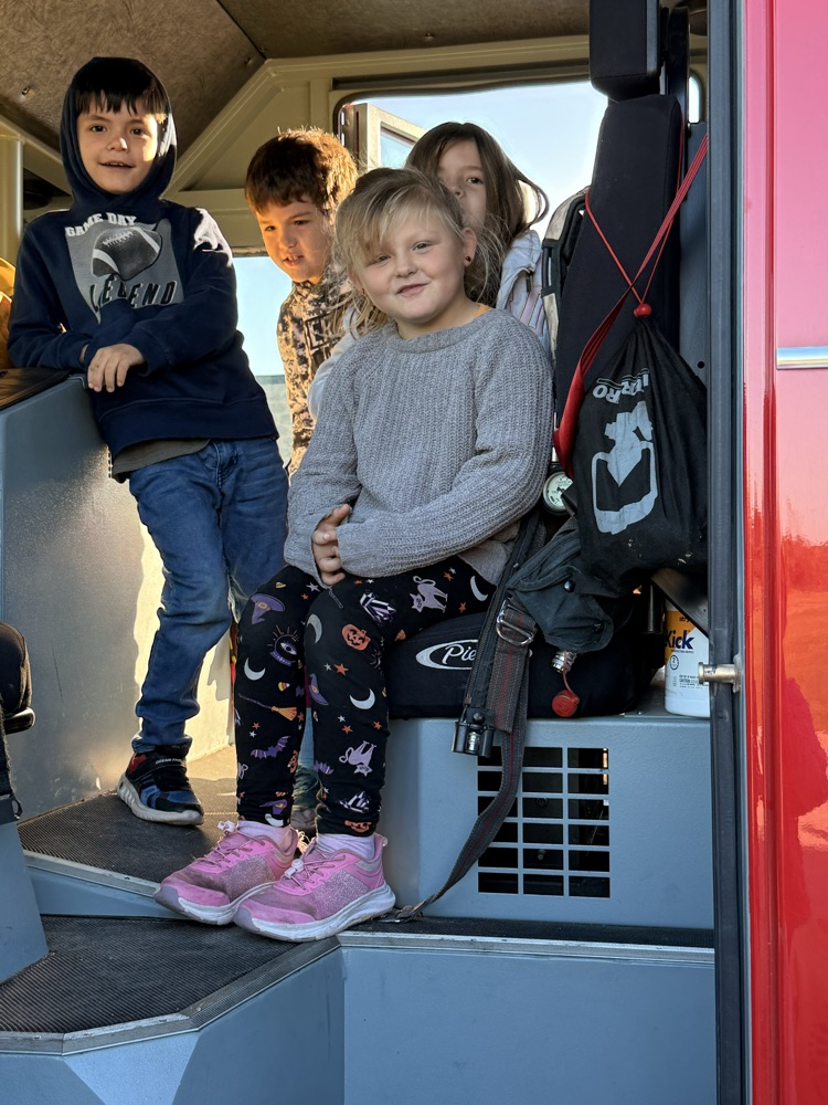 student in firetruck