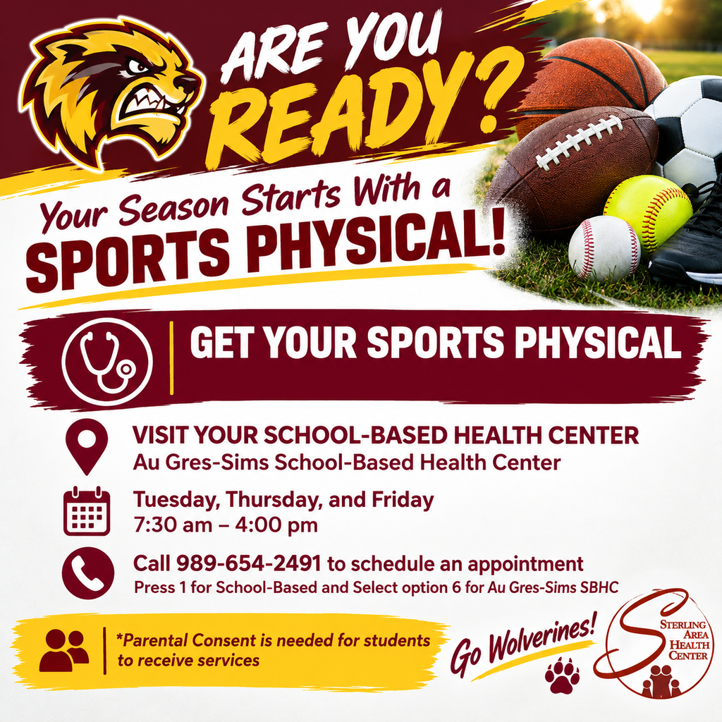 Playing winter sports?  Need a Sports Physical?  Don't miss a practice.... Visit the School-Based Health Center at AGS today!! Poster