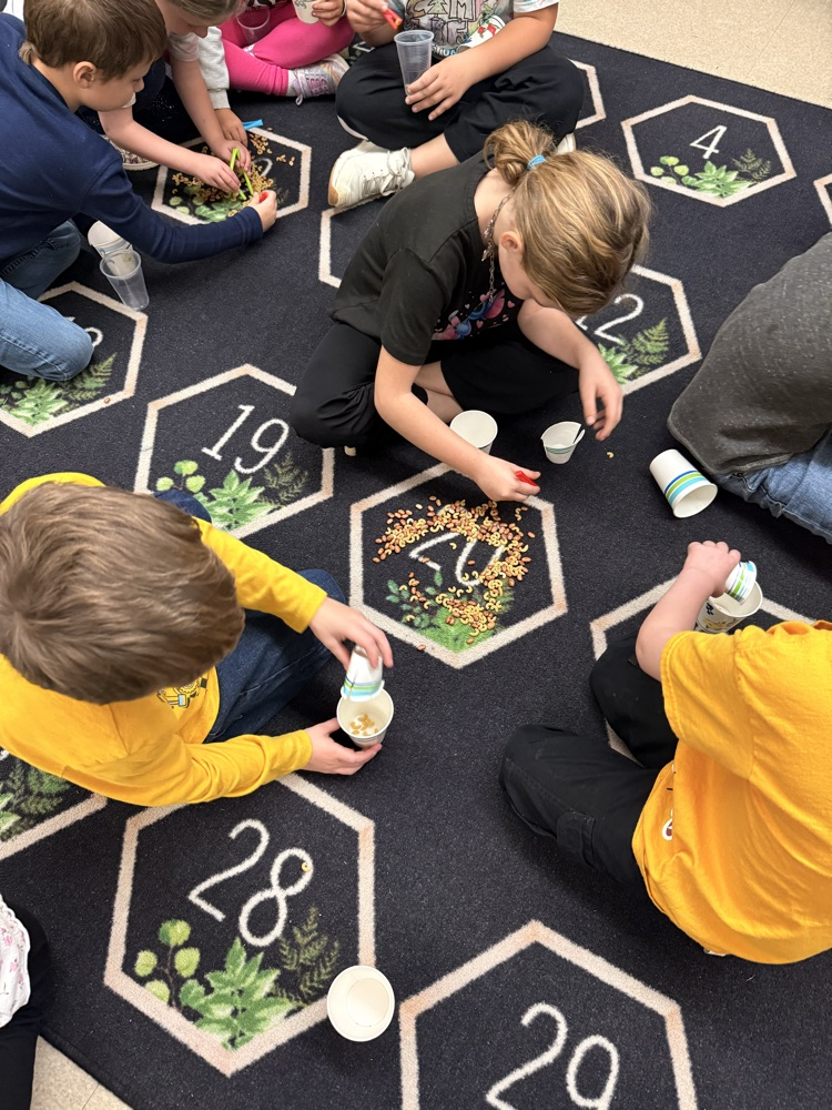 students using different bird beaks to pick up “food"