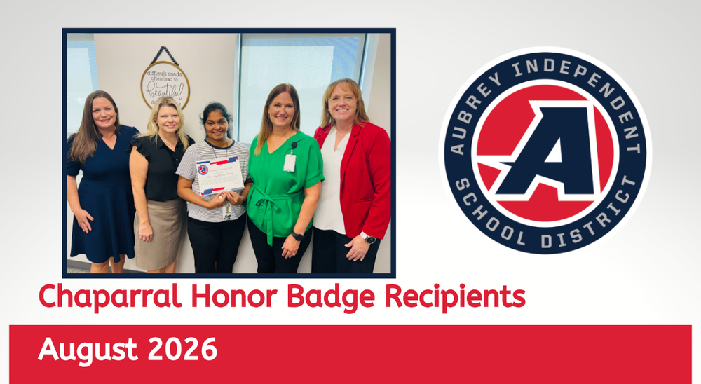 Chaparral Honor Badge recipient with district administrators on graphic with district logo