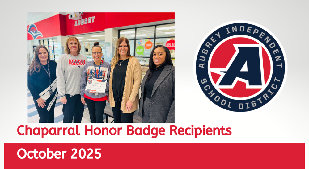 Chaparral Honor Badge recipient with district administrators on graphic with district logo