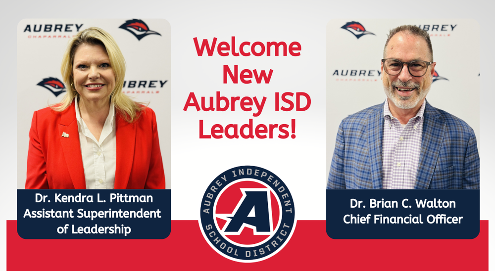 Graphic with district logo and photos of new district leaders Dr. Pittman and Dr. Walton