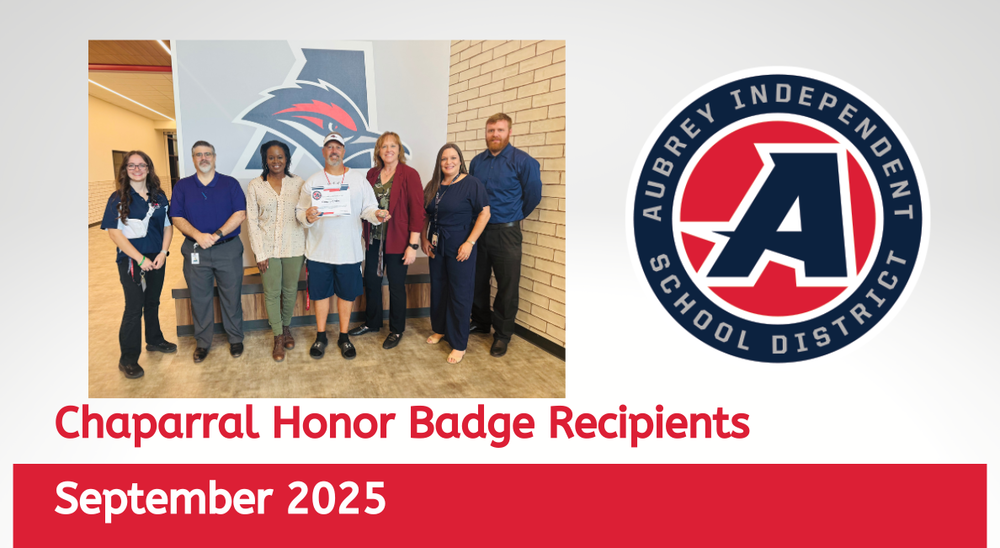 Chaparral Honor Badge recipient with district administrators on graphic with district logo