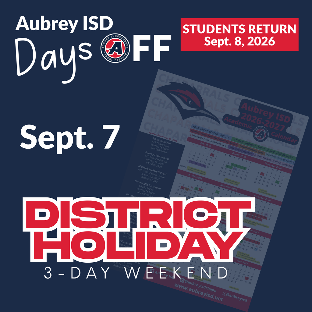 District holiday notification graphic for September 7, indicating students return on September 8