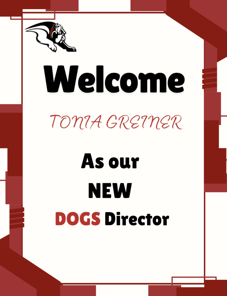 Welcome graphic with the Auburn Bulldog logo and text that reads, “Welcome Tonia Greiner as our new DOGS Director.”