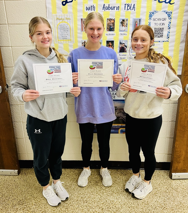 Congratulations to Bree Wehenkel, Ella Swanson, and Brynn Casey! As part of Mrs. Gerdes’ Financial Literacy class, they competed in the Fall Finance Challenge.