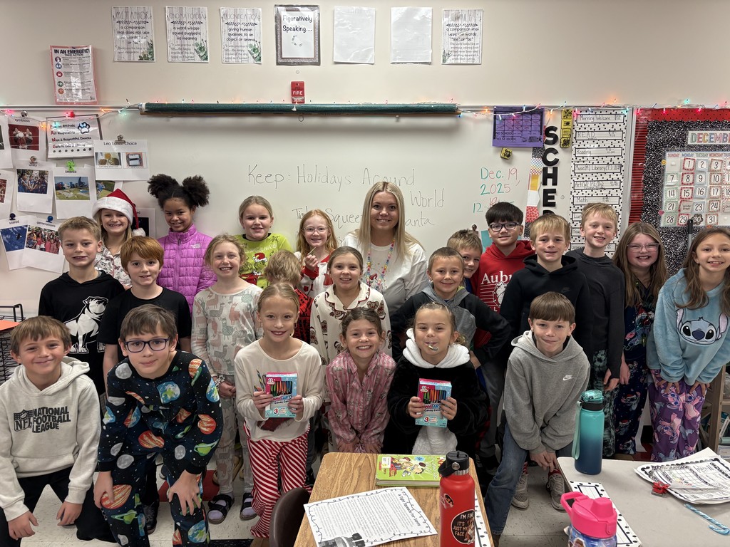 Calvert ended the first semester with some school-wide fun! Congratulations to the students who earned perfect attendance for the first semester. These students had no tardies, early departures, or absences during the first two quarters. Wow!  Congratulations as well to our 4th and 5th grade students, who tied for needing the least reminders to follow our school-wide expectations during the first semester. Their leadership and positive behavior earned them the opportunity to sit with friends of their choice at lunch today, along with extra recess time. Well done!  We also had a very special visitor join us: The Grinch, who led students in some festive dancing. In addition, Calvert classrooms are participating in music trivia throughout the day. Four staff members are bravely singing over the intercom, and classrooms that guess the singer correctly earn candy canes.  Congratulations to Mrs. Meyer’s class for winning the first round, and a big thank you to Miss Addie for being brave and kicking things off with her singing!  Have a wonderful break, Calvert!