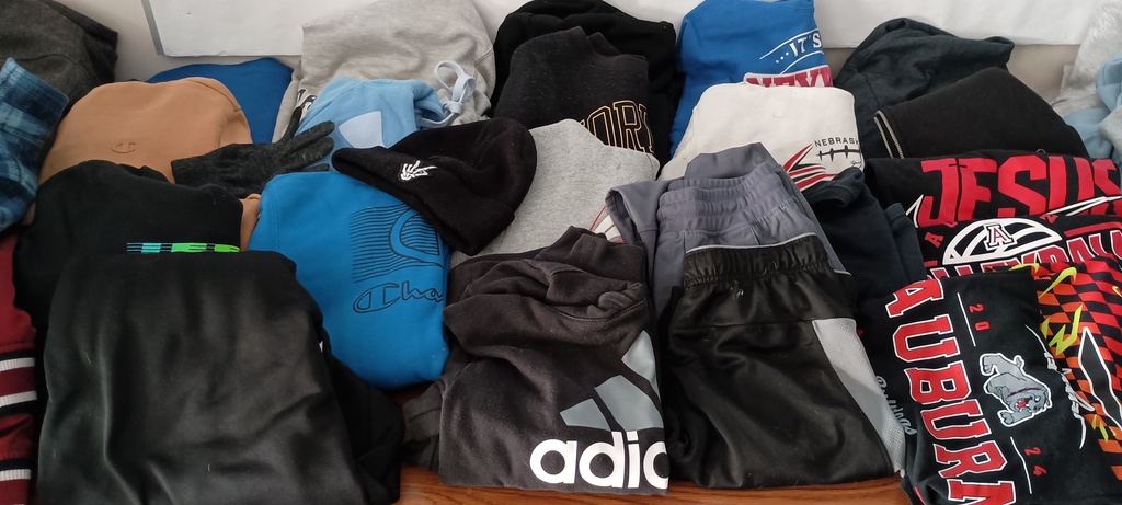 sweatshirts, pants, and t-shirts