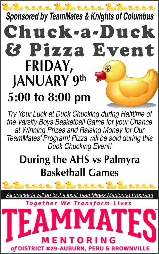 Chuck a Duck and Pizza Night Friday January 9 5:00-8:00