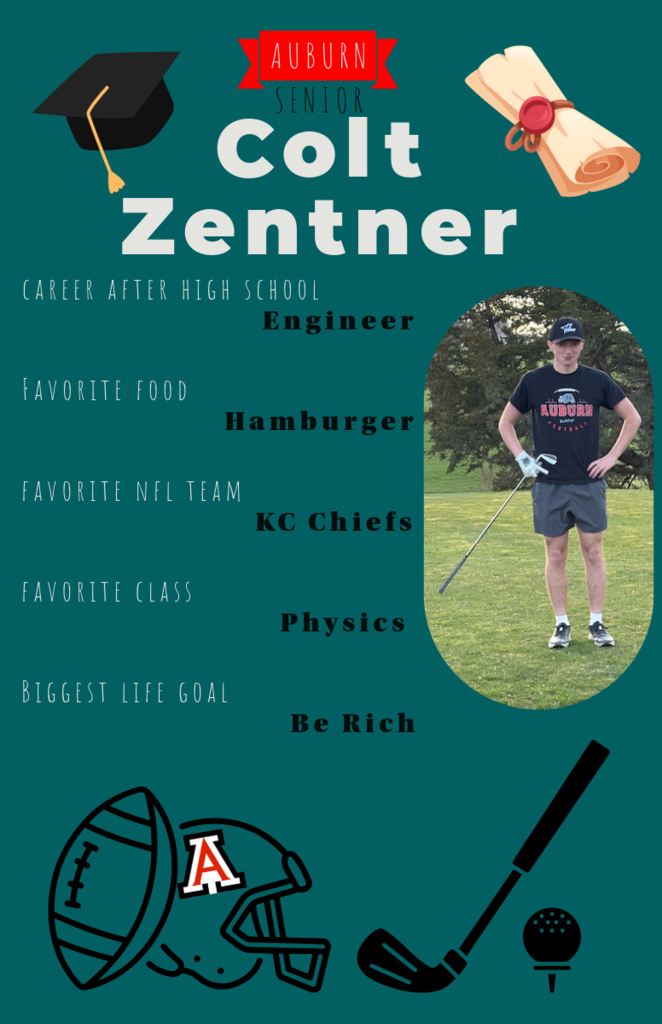 Colt Zentner senior graphic Career after Highschool-Engineer Favorite food- hamburger Favorite nfl team- kc chiefs Favorite class- physics Biggest life goal- be rich