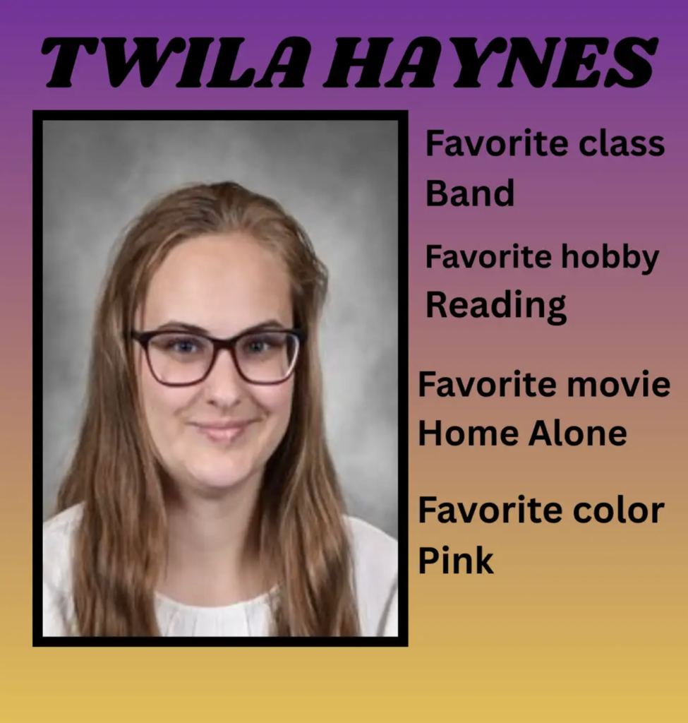 twila haynes favorite class band favorite hobby reading favorite movie home alone favorite color pink