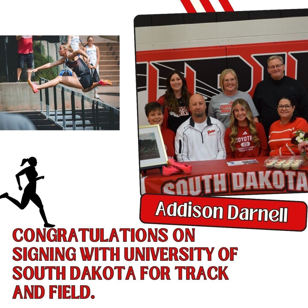congratulations on signing with university of south dakota for track and field addison darnell