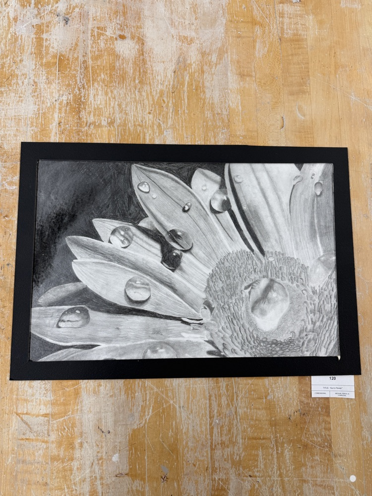 Pencil drawing by Gianna Johnson titled “Sun’s Flower" which received a 1st place ribbon