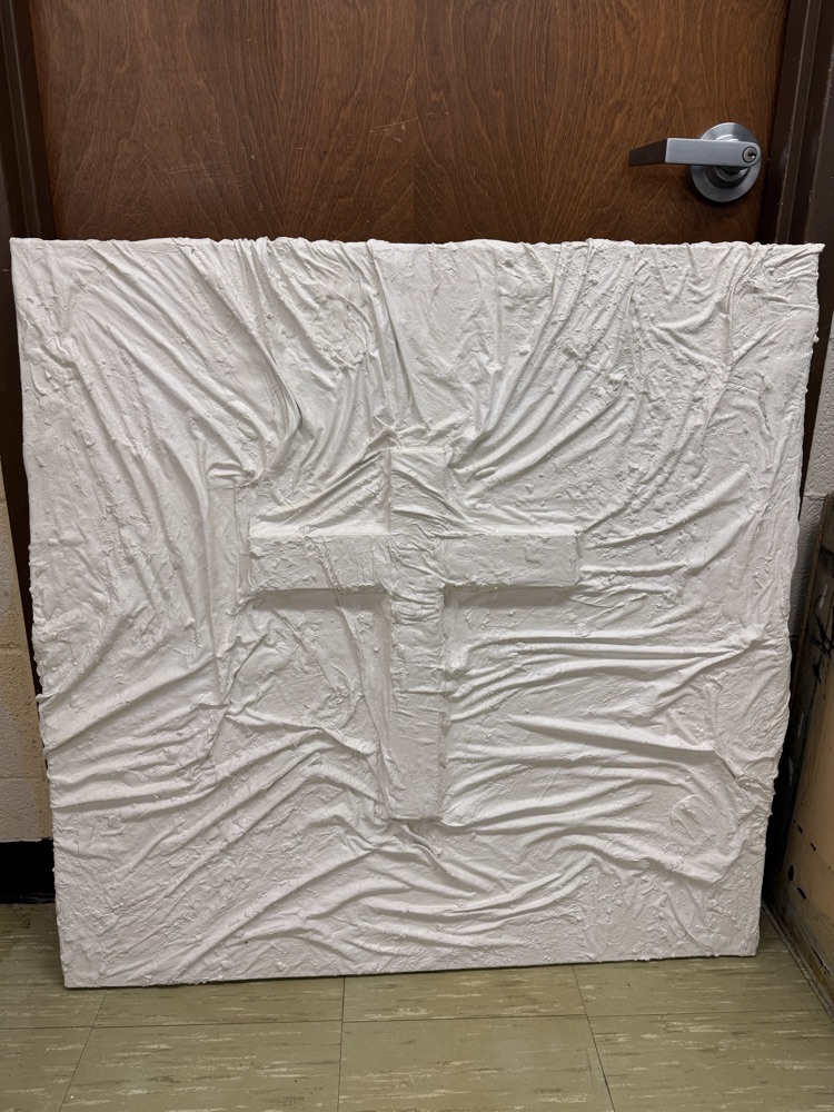 Plaster on Canvas by Brynn Casey titled “Strong and Divine” receiving a 2nd place ribbon