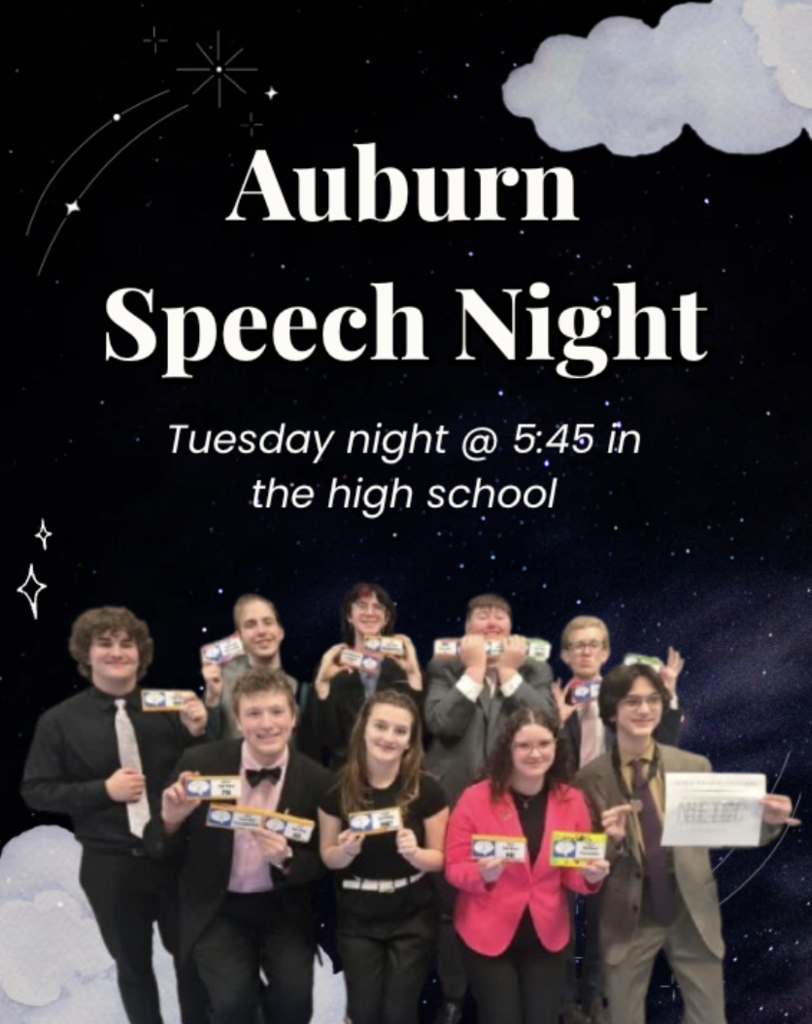 Auburn Speech night Tuesday @ 5:45 in the high school