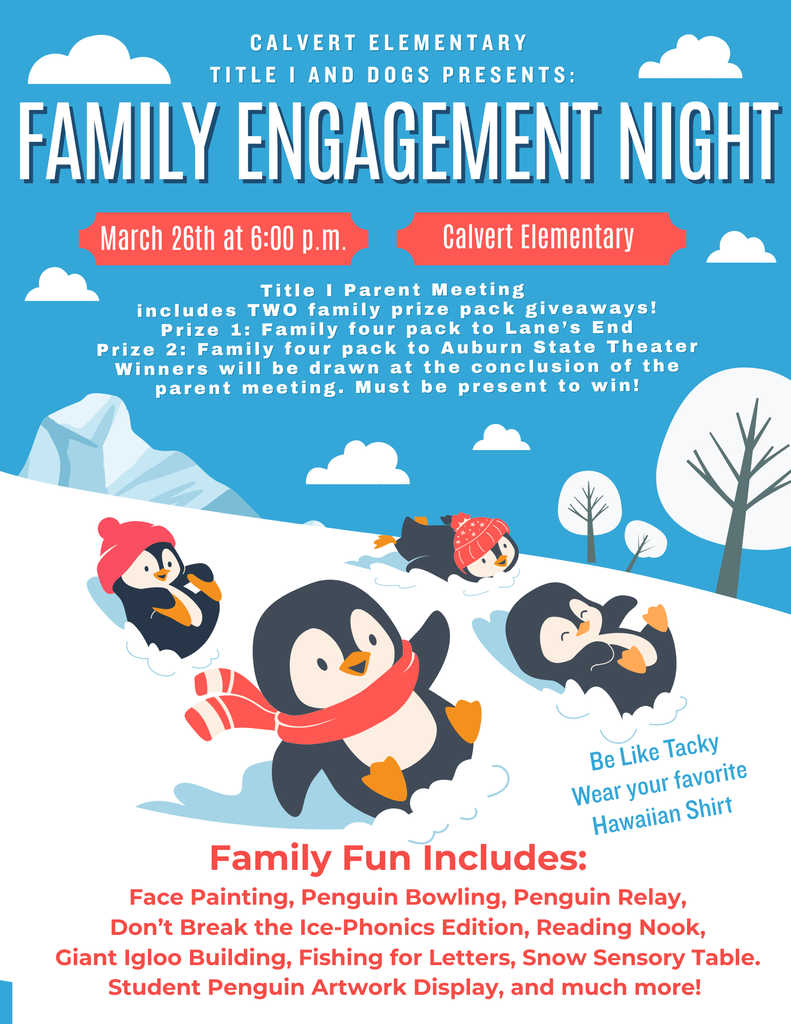 Please join us for Family Engagement Night. This is for all Calvert families!
