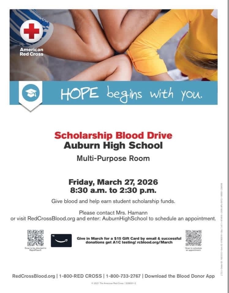 We need donors TOMORROW, Friday, March 27, at Auburn High School! Every appointment truly matters, and your donation can help save lives right here in our community. When: 8:30 AM – 2:30 PM Where: Auburn High School (Multi-Purpose Room) Sign up here: https://www.redcrossblood.org/give.html/drive-results...