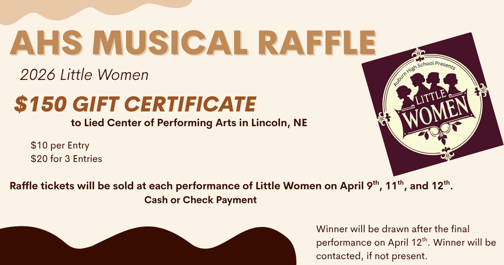 Musical raffle.  150$ gift certificate. $10 per entry. 20$ for 3 entries.  Raffle tickets sold at each performance.  Winner drawn after performance april 12