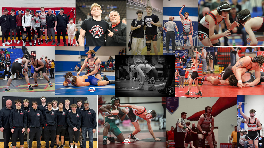 Collage of pictures from boys wrestling season