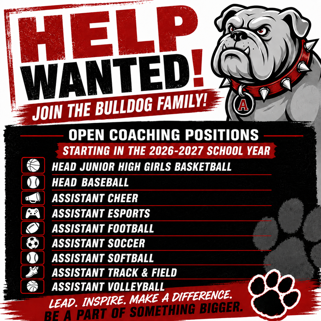NOw Hiring Coaches! APS is looking for coaches to join the Bulldog Family for the 2026-2027 school year! Help inspire, lead, and make a difference in the lives of our student-athletes. Interested applicants should complete the Google Form below! 🐾