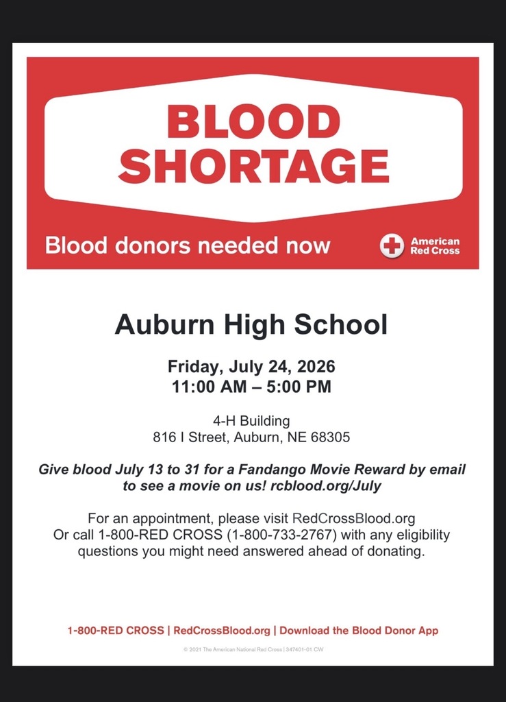 APS Blood Drive Friday July 24 11-5 4-H building