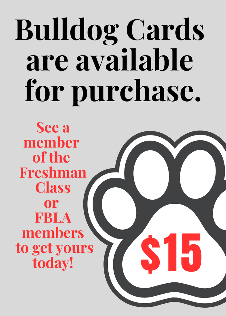 Bulldog cards are available for purchase. $15 each