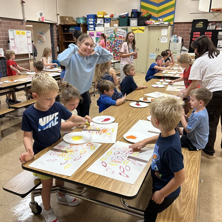 kids printing fall trees