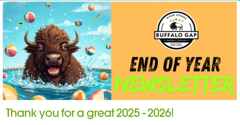 Picture of bison in a pool with banner saying end of year newsletter