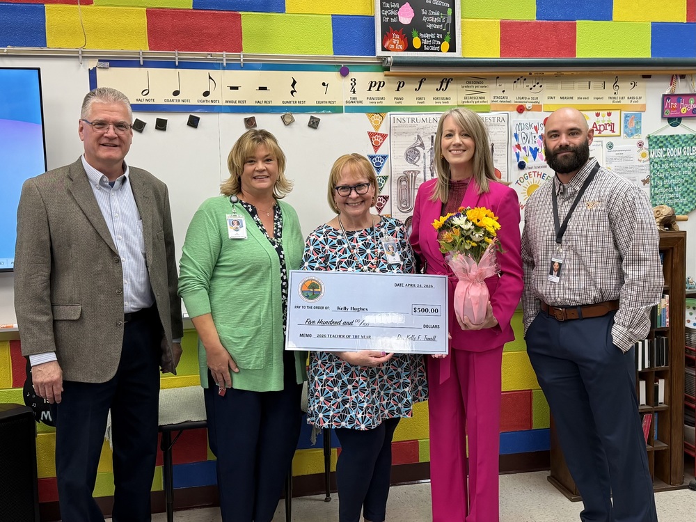 Pictured (L to R): Mr. Mike Lawson (School Board Member), Mrs. Tina Bowersox (Principal, SDES), Mrs. Kelly Hughes (Music Teacher, SDES), Dr. Kelly Troxell (Superintendent), Mr. Daniel Whitmire (School Board Member)